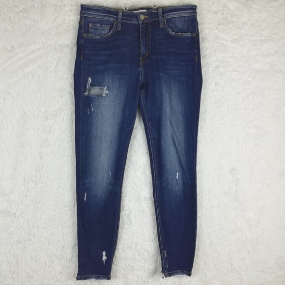 Flying Monkey‎ Womens Jeans Skinny Ankle Blue Denim Ripped Dark Wash Mid Rise 29 - Picture 1 of 12